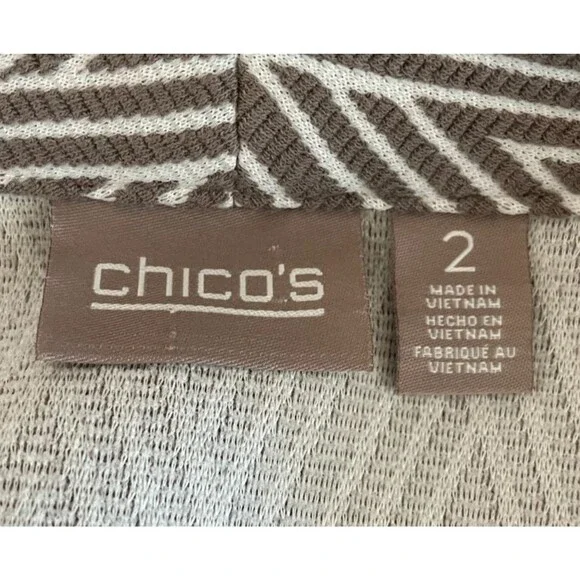 CHICOS Womens Open CARDIGAN Long Sleeve TAUPE White STRIPE Size 2 (L/12) - Picture 5 of 5